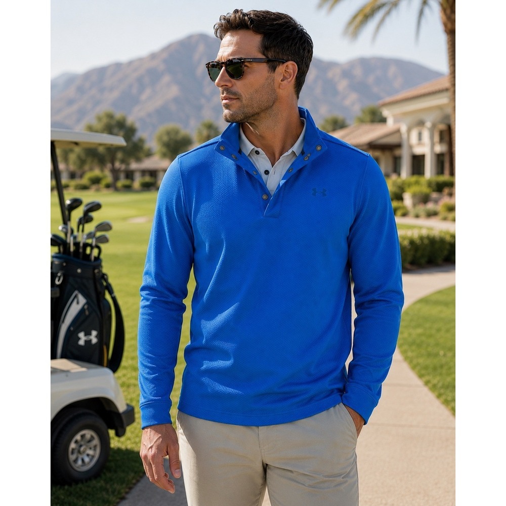 Under Armour ColdGear Golf Snap Pullover Blue Performance Stretch Athletic Sz XL